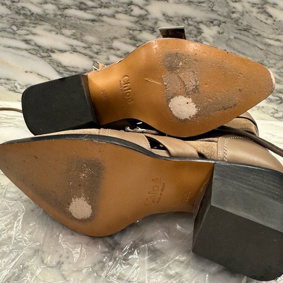 Chloe Rylee Caged Suede Taupe Buckle Ankle Boots - Picture 13 of 13